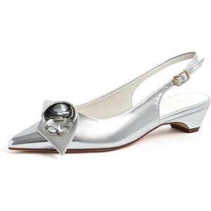 Sicare Slingback Heel Pumps Synthetic Silver Women Flower Block Heel Dress Shoes